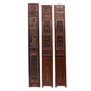 Three Chinese Gilt Lacquered Carved Wood Panels