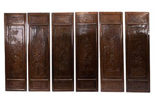 Set Of Six Wood Carved Panels