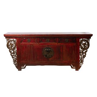 Large Red Lacquer Wood Altar Table / Cabinet