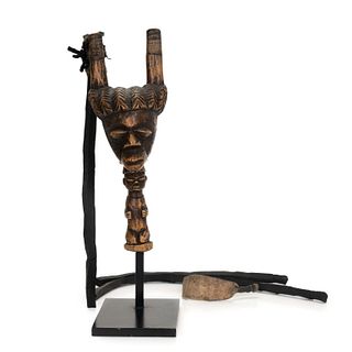 Carved Wood Kneeling Figural With Horns, Africa