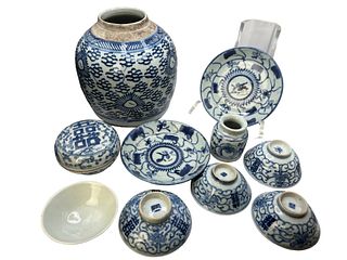 Set Of 10 Chinese Blue And White Porcelain Pieces