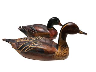 Pair Of Wood Carved Figure Of Ducks