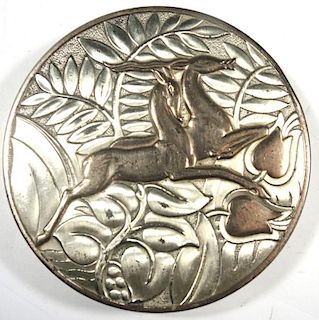 Art Deco Sterling Silver Leaping Gazelles Compact