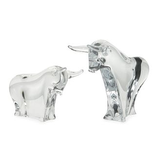 Pair Of Glass Bulls