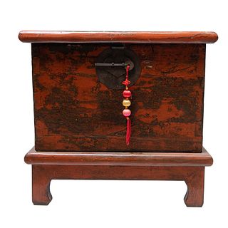 Lacquered And Painted Wooden Trunk