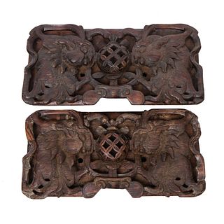 Pair Carved Wood Open Work Wall Decoration