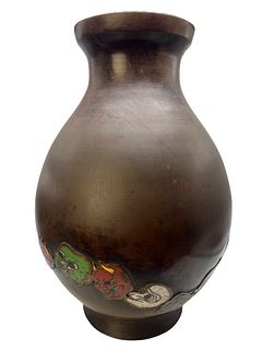 A Japanese Archaic-Style Bronze And Cloisonne Vase