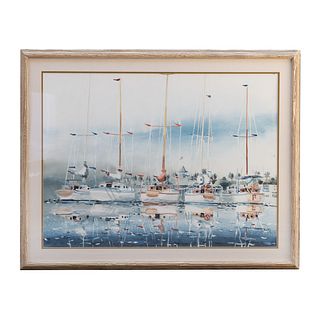 Framed Oil Painting, Sailboats Gomes 95 Signed