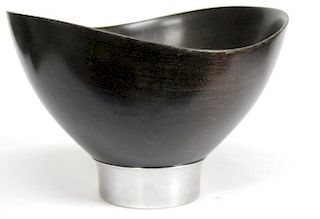 Contemporary Wood & Aluminum Serving Bowl