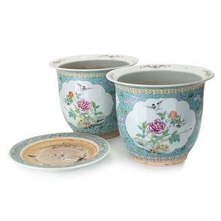 Pair Chinese Famille Rose Planter Pots