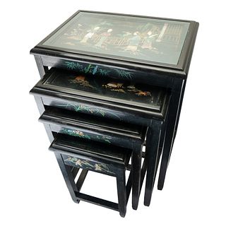 Chinese Lacqured Inlayed Four Nesting Tables