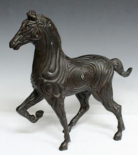 Archaic Chinese-Style Bronze Horse Sculpture
