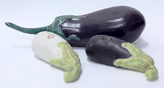 3 Italian Hand-Painted Ceramic Eggplants