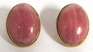 Pair of Vintage 14K Gold & Pink Agate Earrings