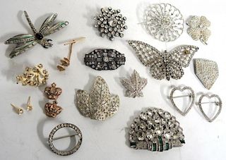 16 Vintage Rhinestone Costume Jewelry Articles