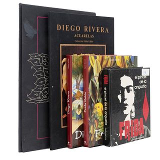 Libros y Carpetas sobre Diego Rivera y Frida Kahlo.Frida el Pincel de la Angustia / Diego Rivera, Acuarelas. Piezas: 5.
