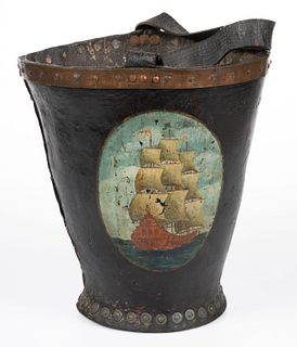 PAINTED LEATHER FIRE BUCKET