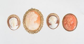 3pc 18K & 14K Yellow gold Coral & Shell Cameo
