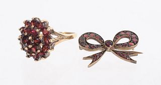 Two Pieces of Gold and Garnet Jewelry