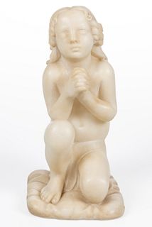 CONTINENTAL SCHOOL (19TH CENTURY) CARVED MARBLE FIGURE OF A PRAYING CHILD