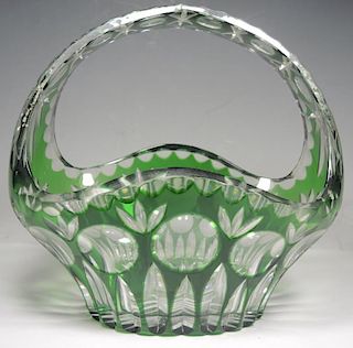 Green-Cut-to-Clear Bohemian Glass Basket