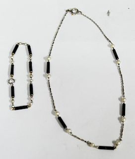 Gold, Enamel & Pearl Necklace & Bracelet