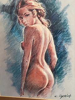 Mid Century Nude Pinup Print in Frame