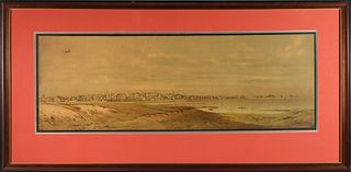 Wendell Macy Stone Lithograph "View of Town of Nantucket From Monomoy"