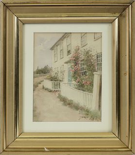 Jane Brewster Reid Watercolor on Paper "Nantucket Rose Covered House"