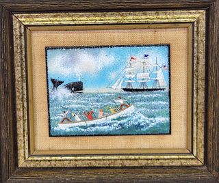 John Shaw Enamel on Copper Nantucket Sleigh Ride Whaling Scene
