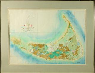Douglas Frazer Watercolor on Paper Map "Nantucket Stalking Guide to Nantucket's Fish and Shellfish"