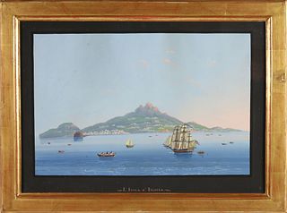 Italian Gouache on Paper "View of L'Isola d'Ischia"