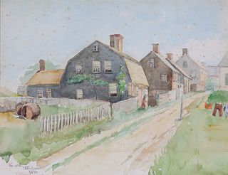 E.G. Newell Watercolor on Paper "1890s Nantucket Street Scene"