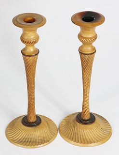 Pair of Frank M. Knox Ornamental Turned Wood Candlesticks, circa 1982