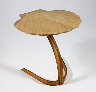Contemporary Carved Wood Scallop Shell Side Table