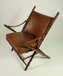 Contemporary Leather and Brass Studded Lounge Chair