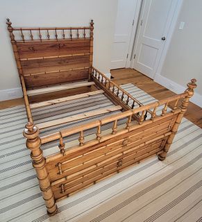 Antique Carved Faux Bamboo Three-Quarter Bed, 19th Century