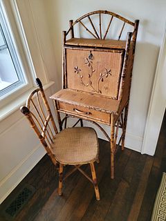 Bamboo Lady's Desk and Matching Side Chair, 19th Century