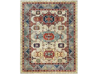 Fine Caucasian Design Natural Dye Soft Wool Hand Knotted Oriental Carpet, 200 Knots per Square Inch