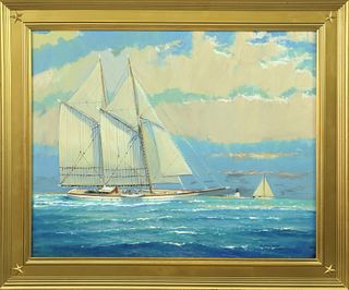 William Lowe Oil on Linen "Day Sailing Nantucket"