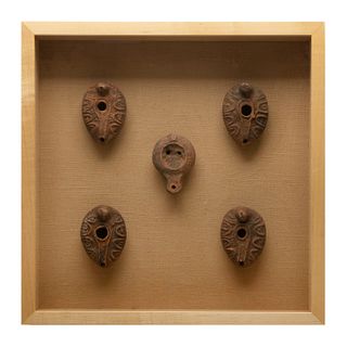 Framed Wall Art, Group Of Five Syrian Oil Lamps