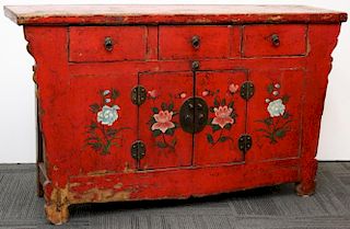 Chinoiserie Red-Painted Chest of Drawers