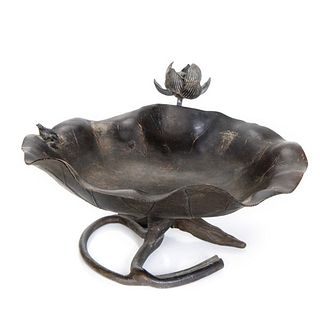 Chinese Bronze Lotus Oil Lamp Dish
