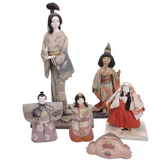 Group Of Japanese Dolls And Wall Mask
