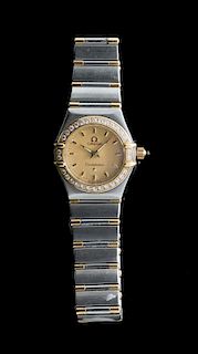 A Stainless Steel, Yellow Gold and Diamond Constellation Wristwatch, Omega,