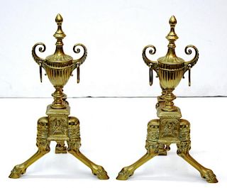 Pair Small Neoclassical-Style Gilt Brass Andirons