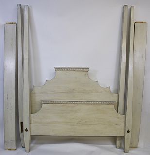 Swedish Gustavian Lime Washed Four Poster Queen Bed