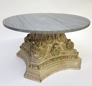 American Paint Decorated Carved Architectural Capital Table, 19th Century