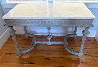 Gustavian Pale Gray Painted Marble Top Table