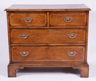 Walnut Two-Over-Two Cross-Banded Drawer Chest, 19th Century